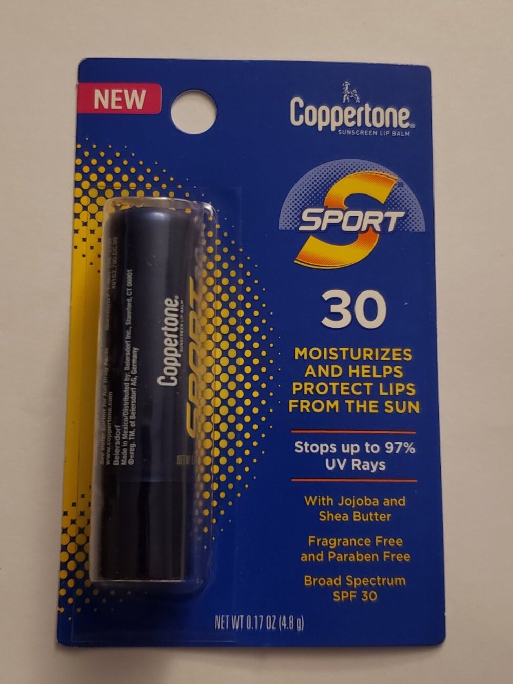 New Coppertone Sport Lip Balm SPF 30 Moisturizing Jojoba Shea Butter